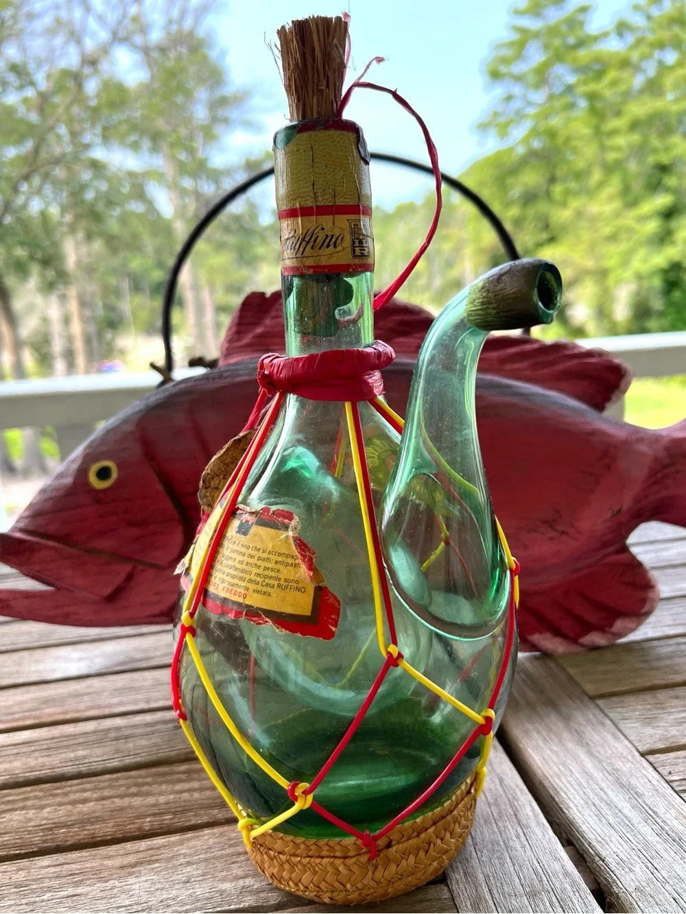 Rare VTG 50’s/60’s Italian Rosatello Wine Bottle Straw Base Unique Ice Chamber